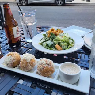 Crabmeat beignets &amp; Ceasar salad