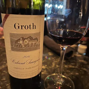 a bottle of wine and a glass of wine