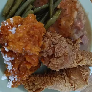 Carrot Souffle, Green Beans, Fried Chicken