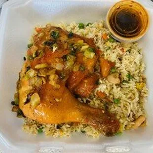 Fried Rice &amp; Chicken Sauteed in Coconut Juice