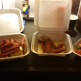 Steamed crab legs and shrimp, hot! The best!