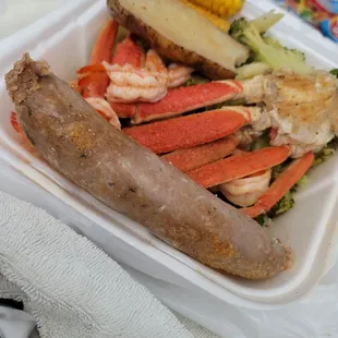 The sausage was COMPLETELY raw. The shrimp were overcooked. I am really disgusted.