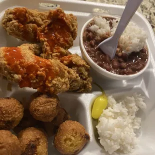 Chicken wings Red Beans Hush puppies