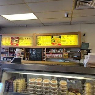 The store front counter and menu.