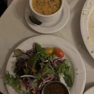 corn chowder soup and salad