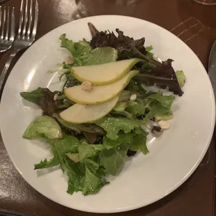 Salad of Varietal Greens, Pears, Goat Cheese, Walnuts, Champagne Vinaigrette