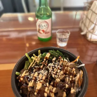 Lychee Soju and Beef Bulgogi.  Delicious!