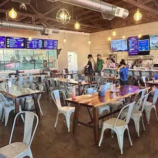 tables and chairs in a restaurant