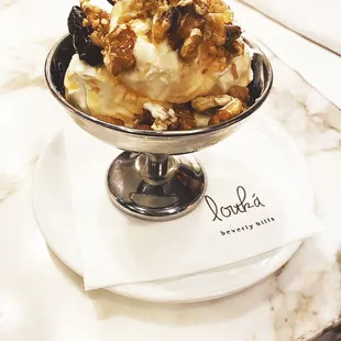 House strained Greek yogurt, black mission figs, Greek honey