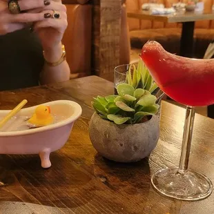 The Bramble and Firebird cocktails.