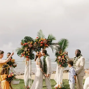 Champagne toast during ceremonial first kiss