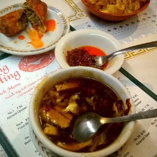 Wows delicious  Hot Sour Soup  n Egg Roll love