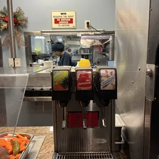 a commercial kitchen with a counter top