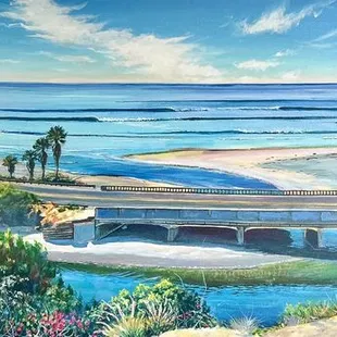 Beautiful paining in the dining area; view of 101 from San Elijo Lagoon