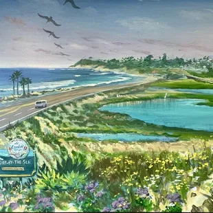 Another beautiful painting capturing our favorite view, the drive into Cardiff from the south