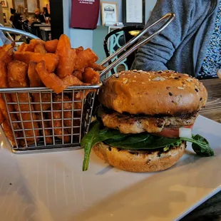 Smoked Turkey Burger with Sweet Potato Fries