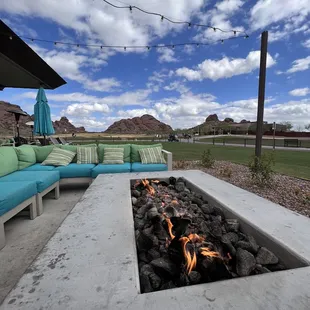 Warm fire during colder day in sunny Arizona.