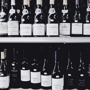 rows of wine bottles