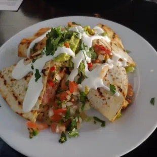 Loaded chicken and shrimp quesadillas
