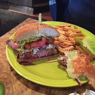 Blue cheeseburger at Lou's Coffee Shop. Gotta love the flavor and hand cut fries from fresh potatoes.
