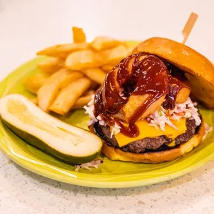 a burger and french fries