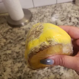 Smushed lemon cake slice