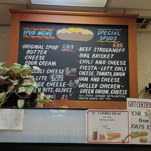 a menu on a blackboard