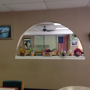 The wall between the two dining sections.