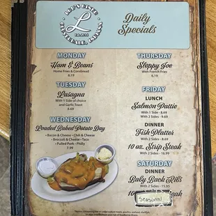Back of menu
