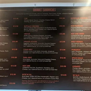 sandwich menu