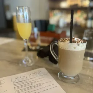 Classic Mimosa + Kentucky Coffee -- coffee,  bourbon, Frangelico, Bailey&apos;s, cocoa powder