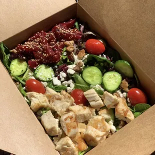 Healthy Fit Salad  made with Harvest Lettuce, Beets, Baby Tomatoes, Cucumbers, Cranberries, Walnuts, Feta Cheese and White Wine Vinaigrette