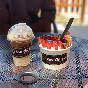 Hazelnut Cafe Latte w/ the Fruit cup churro