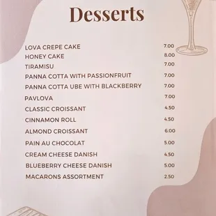 Dessert menu