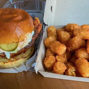 nashville chicken sandwich, nashville style tatter tots