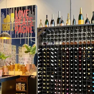 a wall of wine bottles