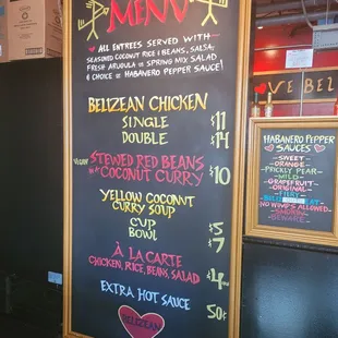a menu on a chalk board