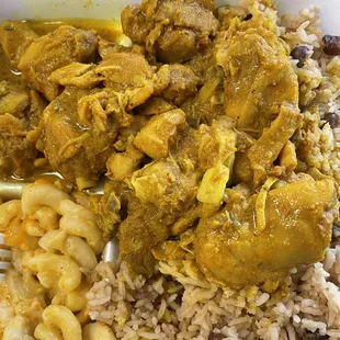 Curry Chicken Stew Peas and Rice Macaroni and Cheese