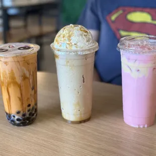 three drinks on a table