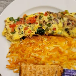 veggie omelet w hash brown and whole wheat toast