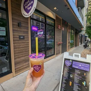 Mango fruit tea with popping boba