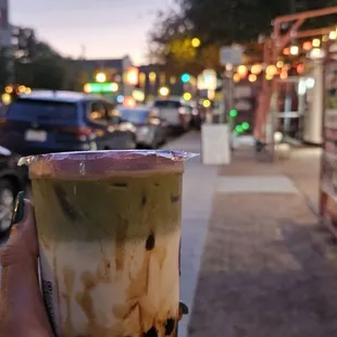 Matcha milk tea with boba