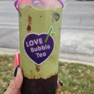 Matcha strawberry boba. The absolute best!