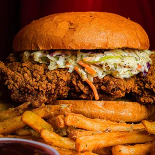 Hot Chicken Sandwich with Seasoned Fries