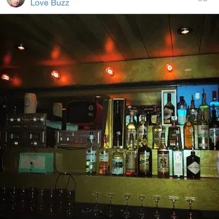 bottles of alcohol on a bar counter