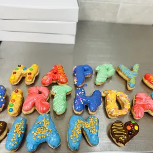 a variety of decorated donuts