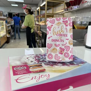 the inside of a donut shop