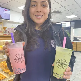 Strawberry milk tea and matcha tea