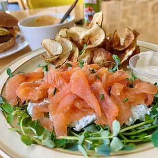 De-breaded lox "sandwich" w. microgreens &amp; dill lemon cream cheese...the best