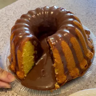 a bundt cake with chocolate icing